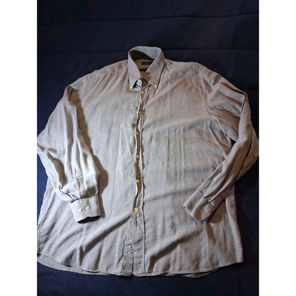 Canali Shirt Mens XL Gray Button Down Long Sleeve Italy Luxery Business Casual